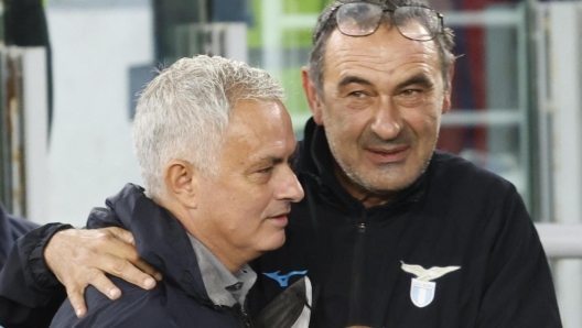 Romas head coach Jose Mourinho, Lazio's head coach Maurizio Sarri during the Italian Serie A soccer match between Roma and Lazio at the Olimpico stadium in Rome, Italy, 6 November 2022. ANSA/FABIO FRUSTACI