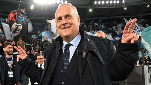 SS Lazio's President Claudio Lotito celebrates after winning the Italian Serie A soccer match between SS Lazio and AS Roma at the Olimpico stadium in Rome, Italy, 19 March 2023.  ANSA/ETTORE FERRARI