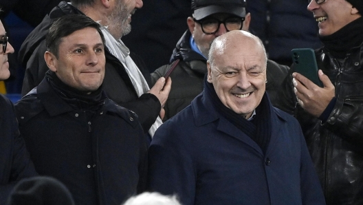 Inter's vice president Javier Zanetti (L) with Inter's CEO Giuseppe Marotta (R) during the Serie A soccer match between SS Lazio and FC Inter at the Olimpico stadium in Rome, Italy, 17 December 2023. ANSA/RICCARDO ANTIMIANI