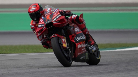 KUALA LUMPUR, MALAYSIA - NOVEMBER 10: Francesco Bagnaia of Italy and Ducati Lenovo Team heads down a straight during the  MotoGP of Malaysia - Free Practice at Sepang Circuit on November 10, 2023 in Kuala Lumpur, Malaysia. (Photo by Mirco Lazzari gp/Getty Images)