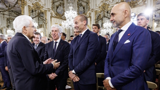 Il presidente della Repubblica Sergio Mattarella, Gian Piero Gasperini, Massimo Allegri e Luciano Spallletti durante l’incontro delle finaliste della Coppa Italia Frecciarossa, Juventus e Atalanta, al Quirinale a Roma, Martedì, 14 Maggio 2024 (Foto Roberto Monaldo / LaPresse)  President of the Republic Sergio Mattarella, Gian Piero Gasperini, Massimo Allegri and Luciano Spallletti during the meeting of the Italian Cup Frecciarossa finalists , Juventus and Atalanta, at the Quirinale in Rome, Tuesday, May 14, 2024 (Photo by Roberto Monaldo / LaPresse)