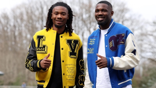 France's midfielder Khephren Thuram and his brother Marcus Thuram arrive in Clairefontaine-en-Yvelines on March 20, 2023 as part of the team's preparation for upcoming UEFA Euro 2024 football tournament qualifying matches. - France will play against the Netherlands on March 24 and Ireland on March 27, 2023, in the Group B of Euro 2024 qualifiers. (Photo by FRANCK FIFE / AFP)