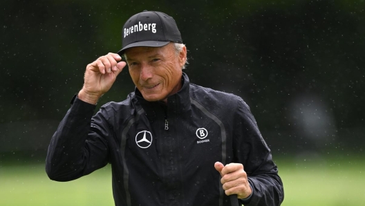 MUNICH, GERMANY - JULY 03: Bernhard Langer of Germany celebrates a birdie during the pro-am prior to the BMW International Open at Golfclub Munchen Eichenried on July 03, 2024 in Munich, Germany. (Photo by Stuart Franklin/Getty Images)