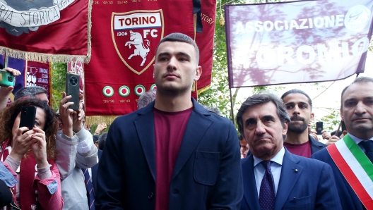 FC Torino's Alessandro Buongiorno  during the Superga ceremony  , north Italy - Saturday  04 May , 2024. Sport - Soccer . (Photo by Spada/LaPresse)