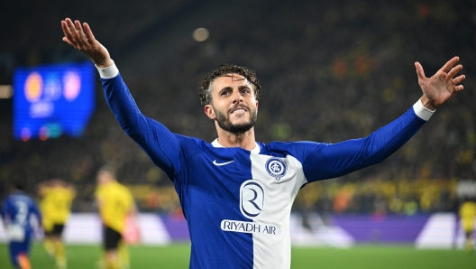 DORTMUND, GERMANY - APRIL 16: Mario Hermoso of Atletico Madrid celebrates after Mats Hummels of Borussia Dortmund (not pictured) scores an own goal, Atletico Madrid's first goal during the UEFA Champions League quarter-final second leg match between Borussia Dortmund and Atletico Madrid at Signal Iduna Park on April 16, 2024 in Dortmund, Germany. (Photo by Stuart Franklin/Getty Images)