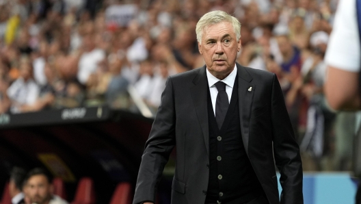 Real Madrid’s head coach Carlo Ancelotti during the 2024 UEFA Super Cup match between Real Madrid and Atalanta - 2024 UEFA Super Cup at National Stadium - Sport, Soccer - Warsaw, Poland - Wednesday August 14, 2024 (Photo by Massimo Paolone/LaPresse)