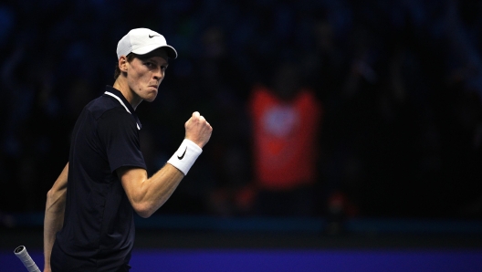 Italy's Jannik Sinner  react during the singles final tennis match of the ATP World Tour Finals against United States Taylor Fritz  at the Inalpi Arena in Turin, Italy - Sport - Sunday, November 17, 2024. (Photo by Marco Alpozzi/Lapresse)