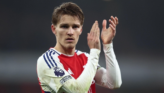 epa11795379 Arsenal's Martin Odegaard reacts after the English Premier League soccer match between Arsenal FC and Ipswich Town FC, in London, Britain, 27 December 2024.  EPA/DAVID CLIFF EDITORIAL USE ONLY. No use with unauthorized audio, video, data, fixture lists, club/league logos, 'live' services or NFTs. Online in-match use limited to 120 images, no video emulation. No use in betting, games or single club/league/player publications.