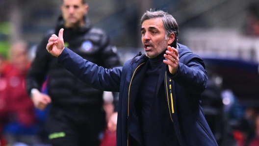 PARMA, ITALY - FEBRUARY 16: Fabio Pecchia, Head Coach of Parma Calcio, reacts during the Serie A match between Parma and AS Roma at Stadio Ennio Tardini on February 16, 2025 in Parma, Italy. (Photo by Alessandro Sabattini/Getty Images)