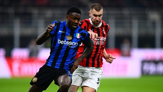 MILAN, ITALY - FEBRUARY 02: Marcus Thuram of FC Internazionale in action during the Serie A match between AC Milan and FC Internazionale at Stadio Giuseppe Meazza on February 02, 2025 in Milan, Italy. (Photo by Mattia Pistoia - Inter/Inter via Getty Images)