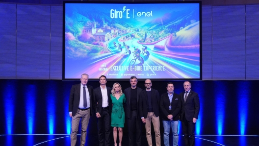 Un momento della presentazione del Giro E 2025 all'Auditorium Mirai Toyota Motor Italia di Roma