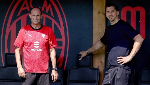 Massimiliano Allegri e Zlatan Ibrahimovic durante un allenamento del Milan
