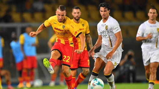Francesco Camarda playing for Lecce against SS Juve Stabia in the Italian Cup.