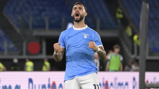 Lazio`s Taty Castellanos celebrates after scoring a goal during a Serie A match.