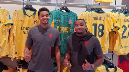 Odogu and Nkunku at the Milan Store meeting fans