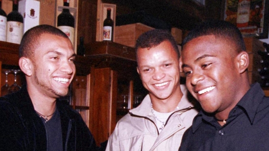 Marcio Amoroso with Udinese teammates Warley and Jorginho in Remanzacco, 1999.