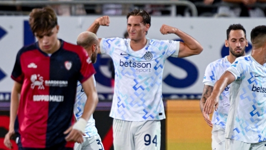 Pio Esposito celebrating a goal for Inter Milan.