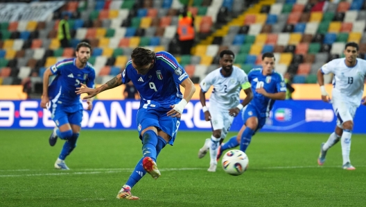 Italy`s Mateo Retegui celebrates a goal against Israel