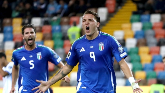 Mateo Retegui of Italy celebrates scoring his team`s first goal during a FIFA World Cup qualifier match