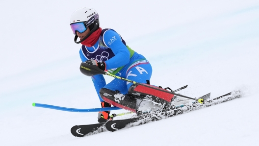 Italy's Giada d'Antonio competes in an alpine ski, women's slalom portion of a team combined race, at the 2026 Winter Olympics, in Cortina d'Ampezzo, Italy, Tuesday, Feb. 10, 2026. (AP Photo/Jacquelyn Martin)