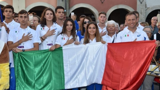 GROSSETO, ITALY - JULY 19: Stefano Baldini (R) CT of Italy during opening ceremony of European Athletics U20 Championships on July 19, 2017 in Grosseto, Italy. (Photo by Giuseppe Bellini/Getty Images for European Athletics)