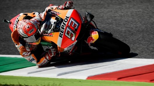 Marc Marquez in azione al Mugello. Afp