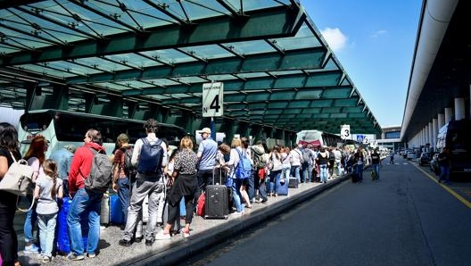 In attesta degli autobus a Malpensa. LaPresse