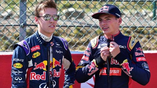 Danil Kvyat e Max Verstappen in una foto del 2015. Afp