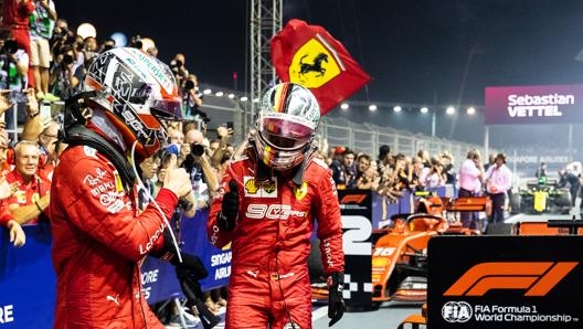 Charles Leclerc e Sebastian Vettel al termine del GP di Singapore. Getty