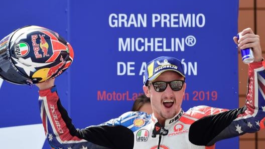 Jack Miller felicissimo sul podio di Aragon. Afp