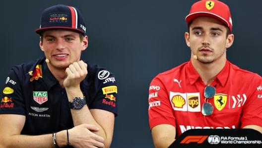 Max Verstappen e Charles Leclerc. Getty