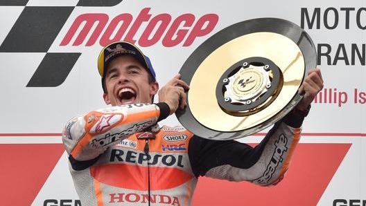 Marquez esulta dopo la vittoria a Phillip Island. Afp