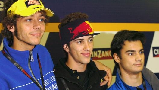 I giovanissimi Rossi (a sinistra), Dovizioso (al centro) e Pedrosa (a destra) a Phillips Island nel 2004