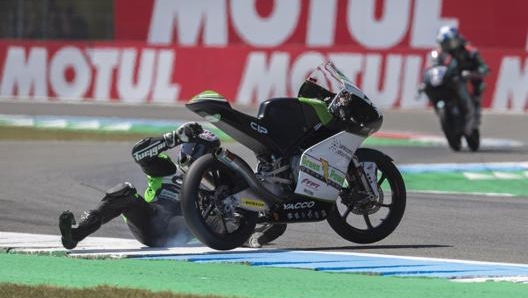 Booth-Amos caduto durante le qualifiche del GP di Assen di quest'anno. Getty