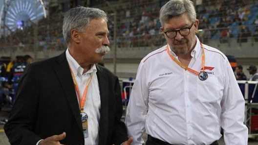 Da sinistra Chase Carey e Ross Brawn, presidente e direttore tecnico di Liberty Media. Lapresse