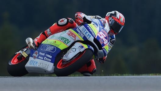 Mattia Pasini in azione l'anno scorso a Brno, in Moto2. Afp