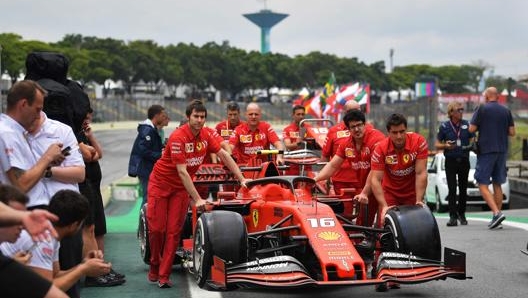 La Ferrari di Leclerc in Brasile prima dell’ultimo GP. Afp