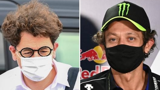 Da sinistra, mattia Binotto,, 50 anni, team principal della Ferrari, e Valentino Rossi, 41, pilota della Yamaha