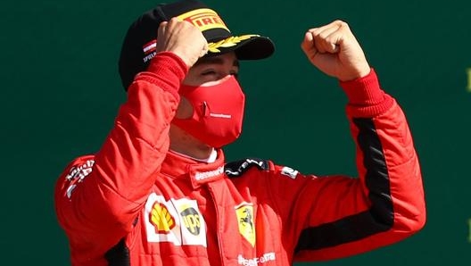 Charles Leclerc felice per il secondo posto in Austria. Afp