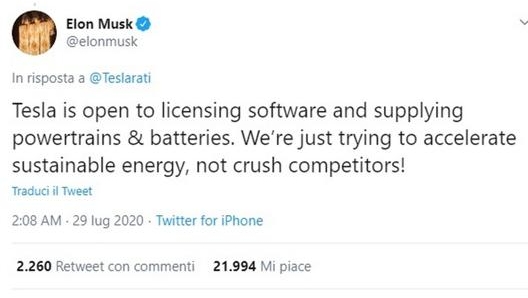 Il tweet di Elon Musk