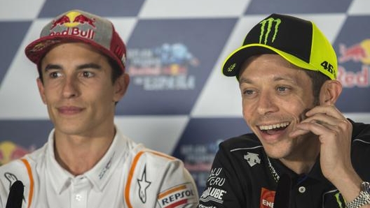 Da sinistra, Marc Márquez Alentà, 27 anni, e Valentino Rossi, 41. Getty Images