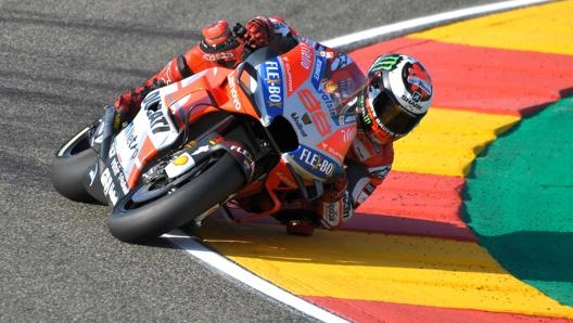 Jorge Lorenzo ad Aragon 2018 sulla Ducati. Afp