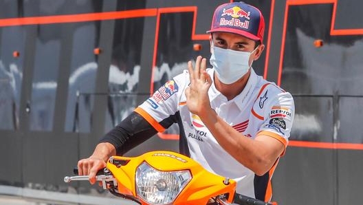 Marc Marquez in recupero dall’infortunio all’omero. Epa