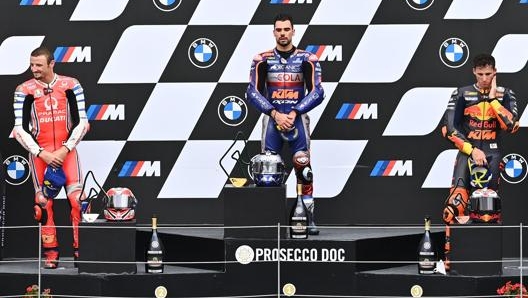 Il podio del GP di Stiria: 1. Oliveira, 2. Miller, 3. Pol Espargaro. Afp