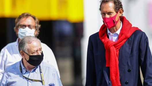 Da sin Jean Todt e John Elkann, presidenti di Fia e Ferrari al Mugello. Getty