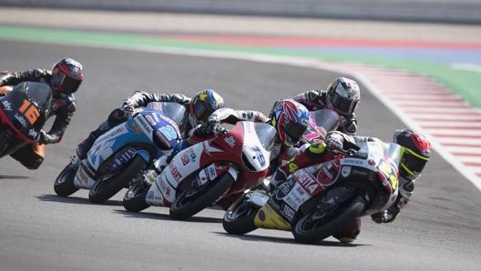 I piloti della Moto3 in azione a Misano. Getty