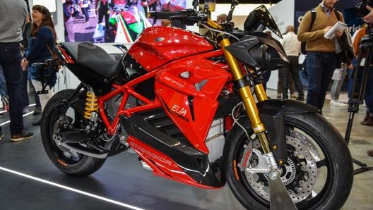 Una moto Energica alla scorsa edizione di Eicma. Lapresse