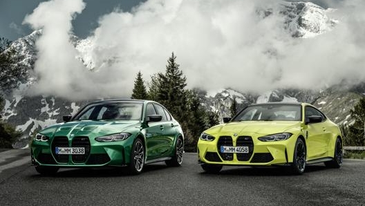 Le nuove Bmw M3, in verde, e M4, in giallo