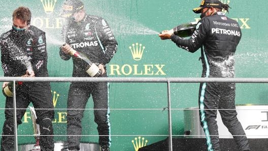 La grande festa Mercedes sul podio di Spa. Getty