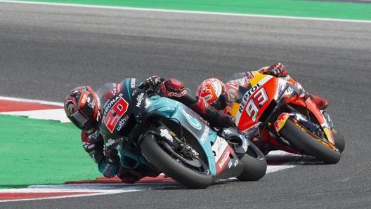 Quartararo in lotta con Marquez per la vittoria del GP di Misano 2019. Getty